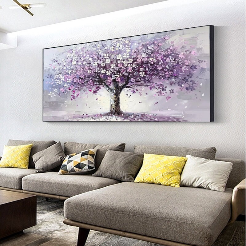Abstract Cherry Blossom Tree Oil Painting, Pink and Purple Cherry ...