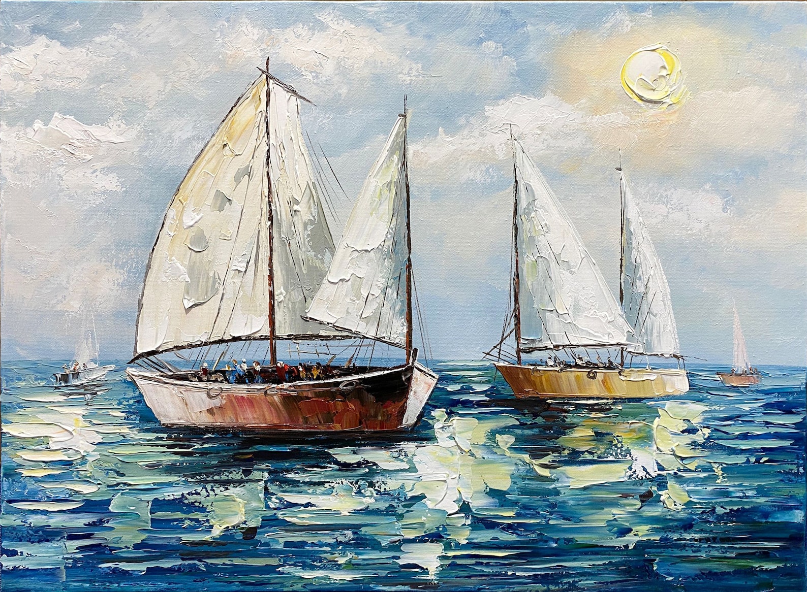 Sailboats Painting On Canvas Original Art Large Sailboat Party Etsy Il 1588xN.3151744742 T81x