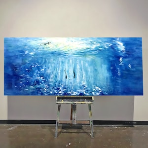 DUTY-FREE!  Oil Painting of Deep Sea Exploration with Blue Underwater Scenery