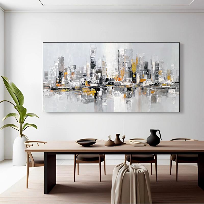 Photo inspiration: Hand Painted Abstract Oil Painting Gray And White Cityscape Modern Photo Inspiration