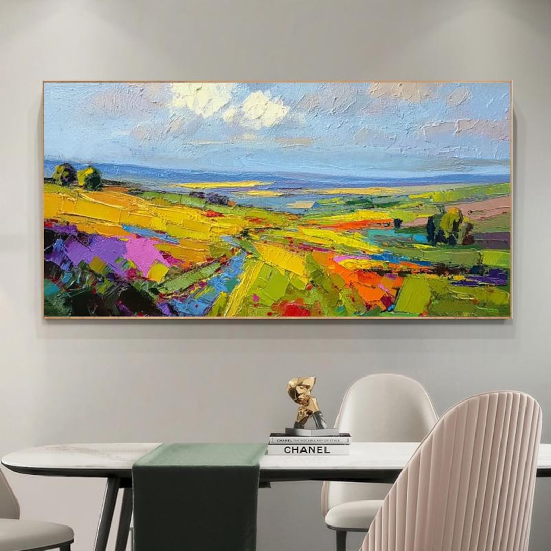 Hand-painted Oil Painting, Countryside Scenery With Colorful Art ...