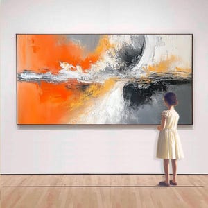 DUTY-FREE!  Hand-painted orange Abstract Oil Painting, Minimalist Art, Original Wall Decor for Living Room, Entryway, Dining Room
