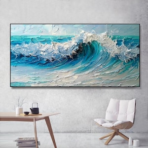 Hand-painted abstract Seascape Palette Knife Painting, Thick Texture with Waves, Textured Layered Art for Living Room, Entryway, Dining Room