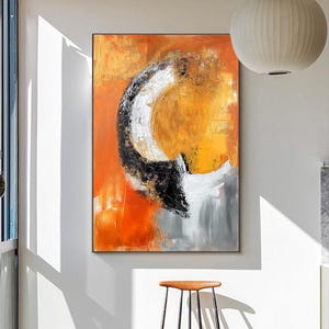 DUTY-FREE!  Hand-painted orange Abstract Oil Painting, Minimalist Art, Original Wall Decor for Living Room, Entryway, Dining Room
