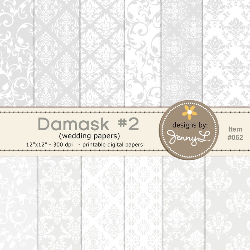 Damask Wedding Digital Papers Baptismal White Gray Background - Etsy