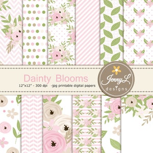 Pink Floral digital paper, Wedding Flower Paper Digital scrapbooking, invitations, birthday, wedding, Planners