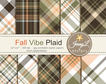 Fall Autumn Plaids Digital Papers, Holiday Digital ScrapbookingPaper, backgroungd papers