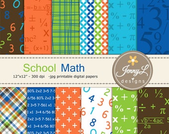 Math Digital Papers, School, Numbers, Formula for Digital Scrapbooking, invitations, Planner