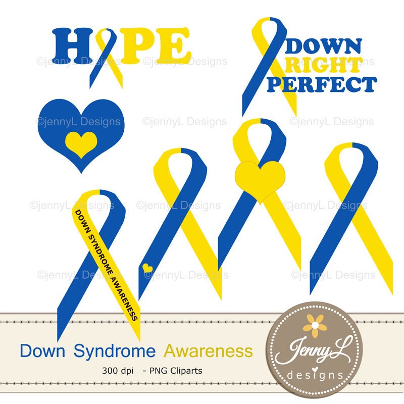 Down Syndrome Awareness Digital Papers and Blue Yellow Ribbon Clipart ...