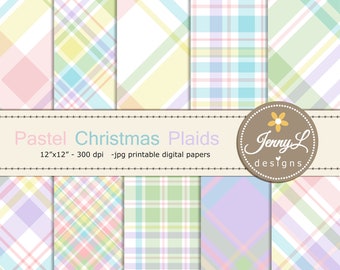 Pastel Christmas Plaids Digital Papers, Christmas Papers, Holiday Digital ScrapbookingPaper,