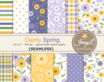 Dainty Spring Seamless Printable Digital Papers, Repeat Pattern ,Floral Summer Digital Scrapbooking Paper, backgrounds for Invitations,