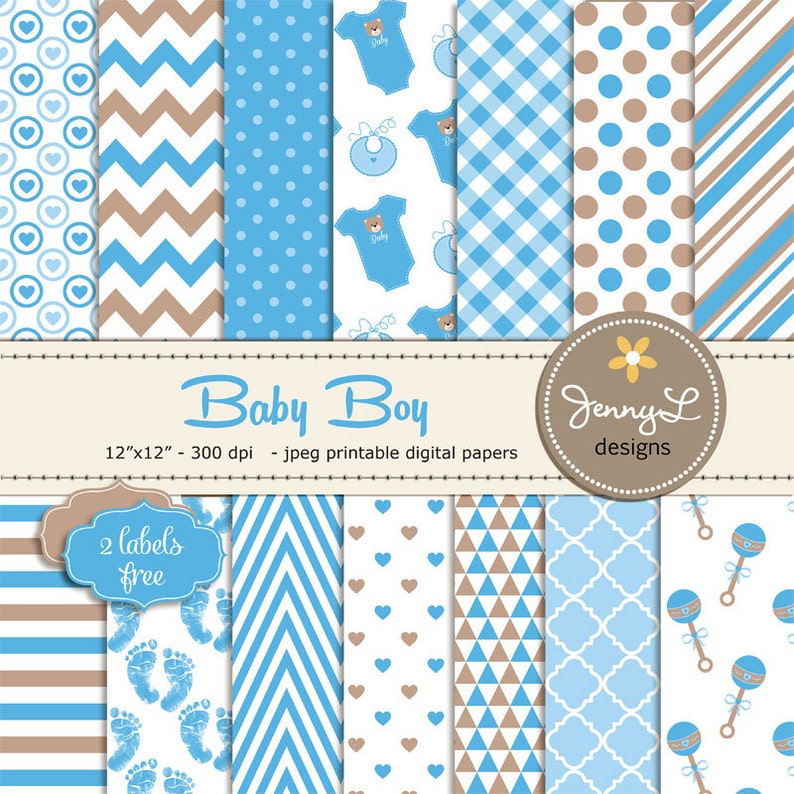 Baby Shower Digital Papers Baby Boy Baptism Birth Etsy