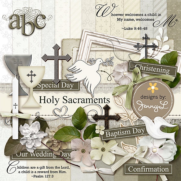 Wedding, Baptism, Confirmation, Christening, Dedication Digital Scrapbooking Kit for Invitations, Cards, Digi-Scrapping PERSONAL USE ONLY
