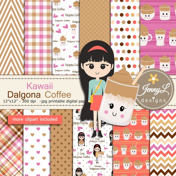 Download Kawaii Dalgona Coffee Digital Paper And Whipped Coffee Clipart Set For Digital Scrapbooking Planners Stickers Invitations Card Making By Jennyl Designs Catch My Party