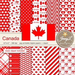Papiers numériques Canada et drapeau du Canada Clipart SET, clipart feuille d'érable pour scrapbooking numérique, invitations, agendas