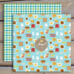 Breakfast Digital papers and Clipart SET, American Food, Coffee, Waffle, Milk, Bacon, Egg for Birthday, Digital Scrapbooking, Planner image 3