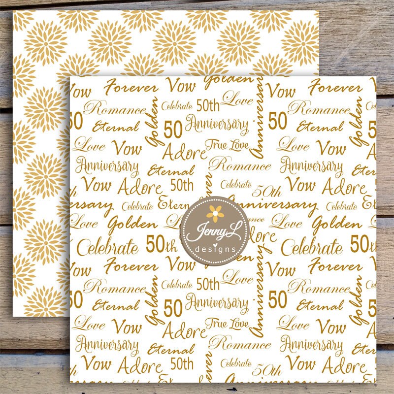 50th Anniversary Digital Papers Golden Damask Wedding - Etsy