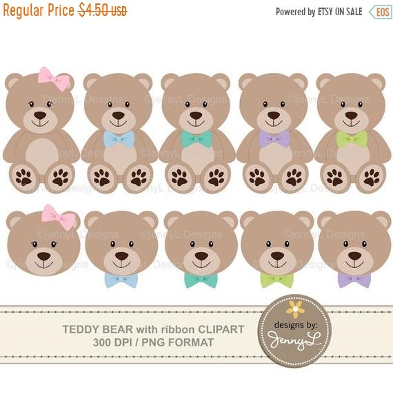 40% OFF Teddy Bear Clipart with ribbon bow, Baptism Teddy Bear, Baby Shower Teddy, Birthday Teddy, Girl and Boy Teddy Bear, Pastel Teddy Bea Il_570xn