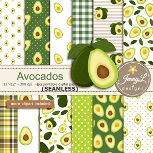 Avocado SEAMLESS Digital Paper and Clipart, for Birthday, Wedding and Scrapbooking Paper Party Theme, fruit