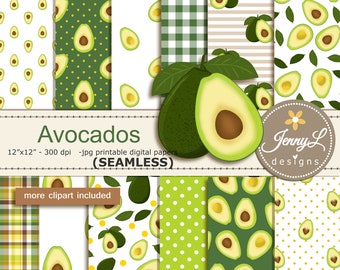 Avocado SEAMLESS Digital Paper and Clipart, for Birthday, Wedding and Scrapbooking Paper Party Theme, fruit