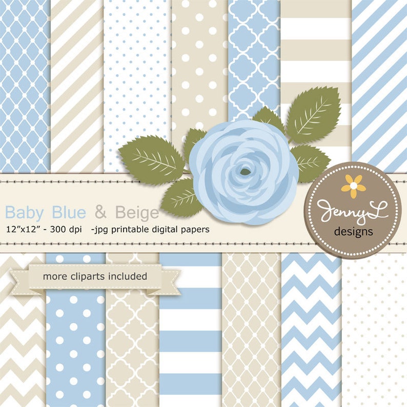 Baby Blue and Beige Digital Paper Light Blue Rose Flower Etsy