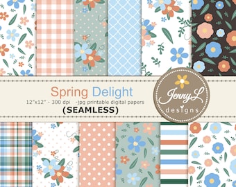 Spring FLORAL  Seamless Printable Digital Papers, Repeat Pattern , Flowers Summer Digital Scrapbooking Paper, backgrounds for Invitations,