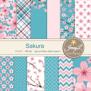 Sakura, Cherry Blossom Digital Papers, Florales digitales Papier, Blumen Papier Digital Scrapbooking, Einladungen, Geburtstag, Hochzeit, Planer,
