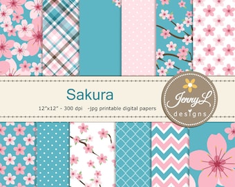 Sakura, Cherry Blossom Digital Papers, Floral digital paper, Flower Paper Digital scrapbooking, invitations, birthday, wedding, Planners,