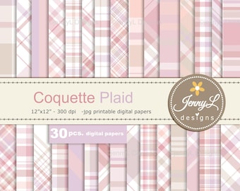 Conjunto de papeles digitales Coquette Plaid, fondo estético (descarga digital)