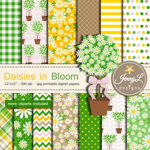 Daisy Flower Digital Papers and Clipart SET for Wedding, Bridal Baby Shower, Birthday, Digital Scrapbooking, Planners, Stickers