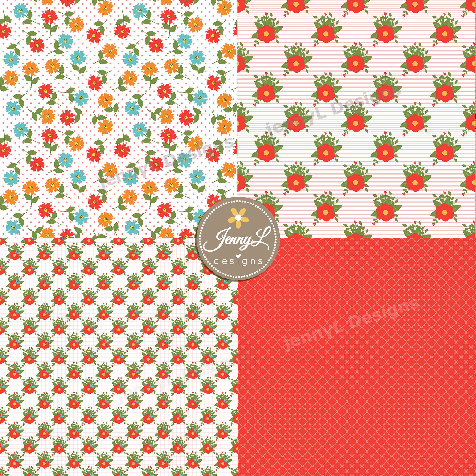 Spring Patterned Background Paper Happy Spring SEAMLESS Printable Digital Papers, Repeat Pattern , Floral ...