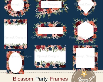 Navy Blue Floral Frame Clipart, Burgundy peach Flower Borders, Wedding Flowers, Flowers, Floral Arrangement digital Scrapbooking, Weddin
