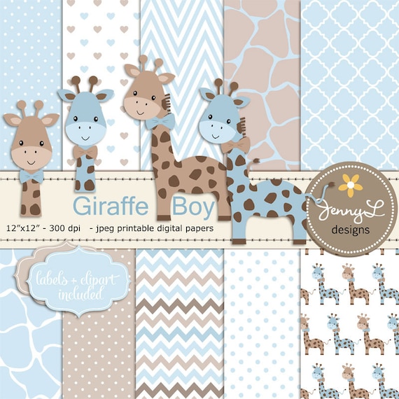 cute giraffes clipart for boys by fantasy cliparts Blue baby giraffe digital paper in jpg format prefect for baby showers size is 12 inch