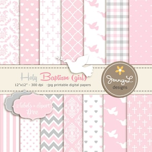 Papéis Digitais de Batismo de Menina, Papel de Scrapbooking Digital de Primeira Comunhão, Papel Digital de Batismo, Batismo de Menina, Dedicação, Espírito Santo