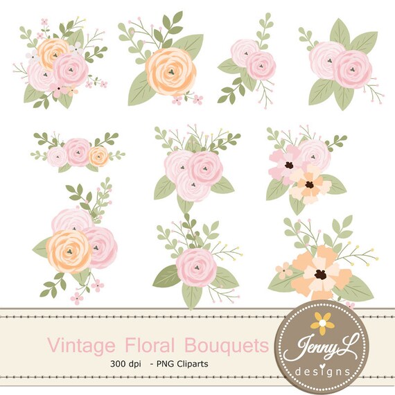 Vintage Flowers Clip art Roses Anemone Ranunculus Clipart Floral Elements PNG Flower DIY invites scrapbooking wedding invitations
