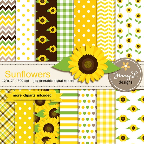 Sunflower Digital papers and Clipart, for Birthday, Baby Shower