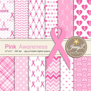 Digital Papers Breast Cancer Awareness, Pink Ribbon Digital Papers, hart, hoop