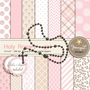 Rosary Ragazza Battesimo Carte Digitali e Clipart, Prima Comunione, Conferma, Battesimo, Dedicazione, Raccolta Della Settimana Santa, Rosario