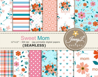 Mother's Day Floral SEAMLESS Spring Printable Digital Papers, Repeat Pattern Blooms Summer Digital Scrapbooking Paper, backgrounds