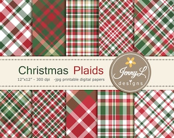 Christmas Plaids Digital Papers, traditional Christmas Papers, Holiday Digital ScrapbookingPaper, Red and Green Christmas