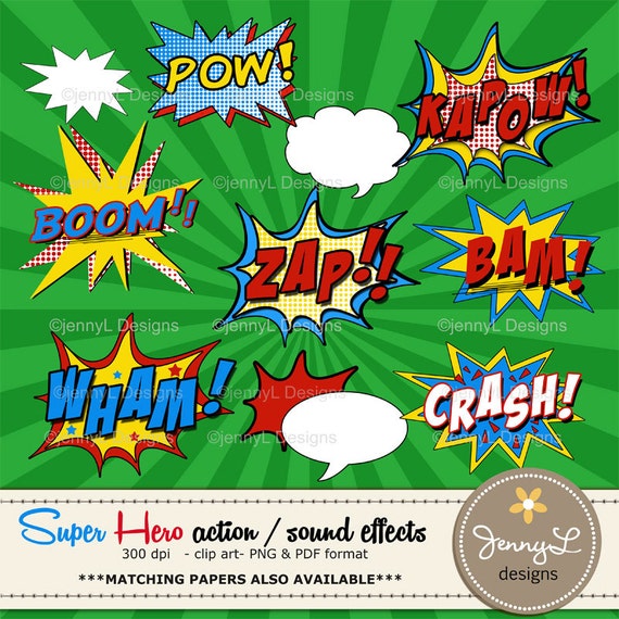 Colorful Comic Noise Clip Art Set Superheros Comic Book 