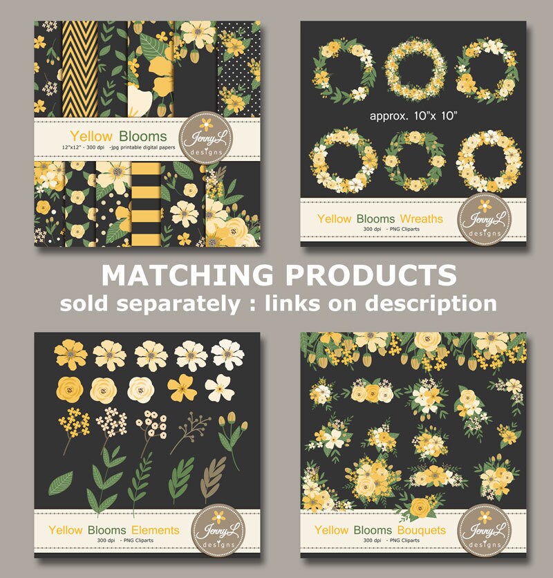 Yellow Floral Digital Paper Black Wedding Flower Paper Etsy