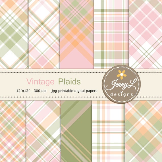 Vintage Plaids Digital Papers, Retro, Antique Tartan, Pastel Plaids for Digital Scrapbooking, Planner, Sticker Il_570xn