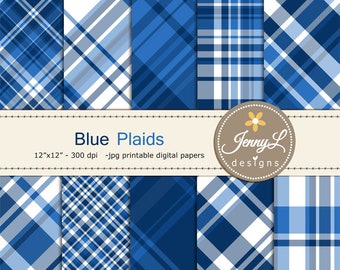 Blue Plaids Digital Papers, Navy Blue Father's Day, Little Men, Boy, Guy, Masculine Digital Scrapbooking Paper,