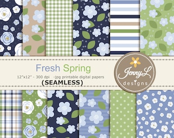 Papeles digitales sin costuras de primavera, patrón repetido, papel de scrapbooking digital floral de verano, fondos para invitaciones, planificadores, cuadros