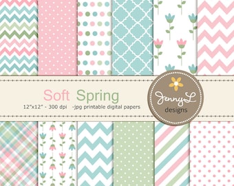 Soft Spring Digital Papers, Tulip Flower, Mother's Day, Easter, Girl Digital Scrapbooking Paper, Springtime,