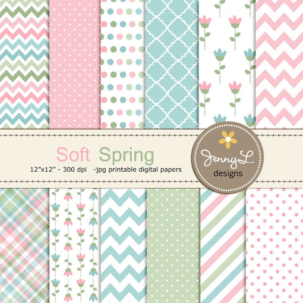 Soft Spring Digital Papers, Tulip Flower, Mother's Day, Easter, Girl Digital Scrapbooking Paper, Springtime,