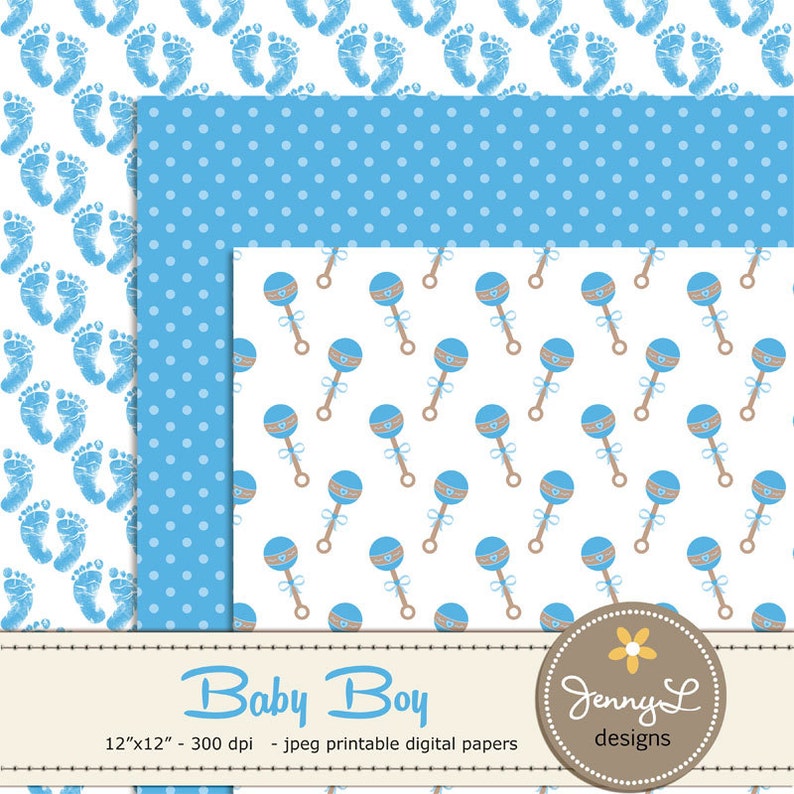 Baby Shower Digital Papers Baby Boy Baptism Birth Etsy