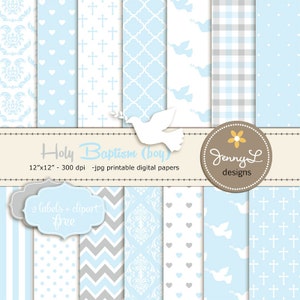 Boy Baptism Digital Papers, First Communion Digital Scrapbooking Papers, Christening Digital Paper, Boy Baptismal, Dedication, Holy Spirit