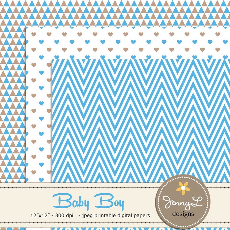 Baby Shower Digital Papers Baby Boy Baptism Birth Etsy